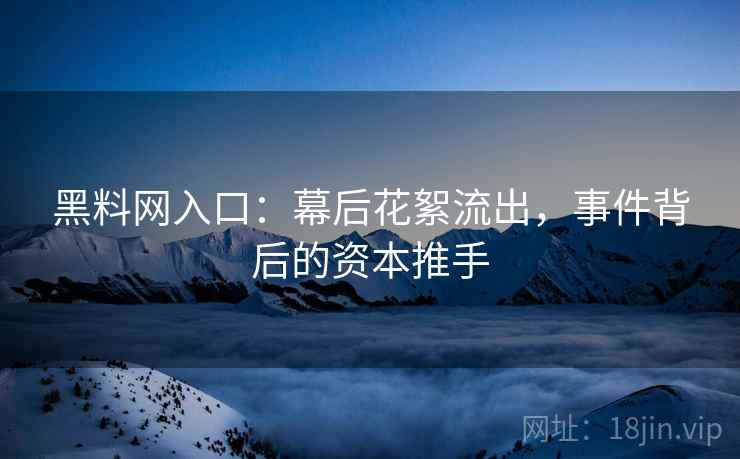 黑料网入口：幕后花絮流出，事件背后的资本推手
